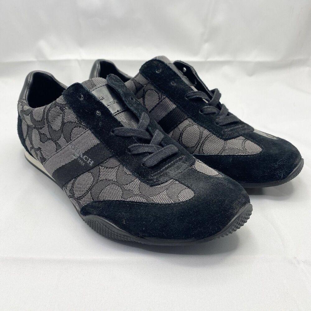 Coach Womens Sneakers Size 8 Kelson Black Gray Athletic Shoes Signature Logo